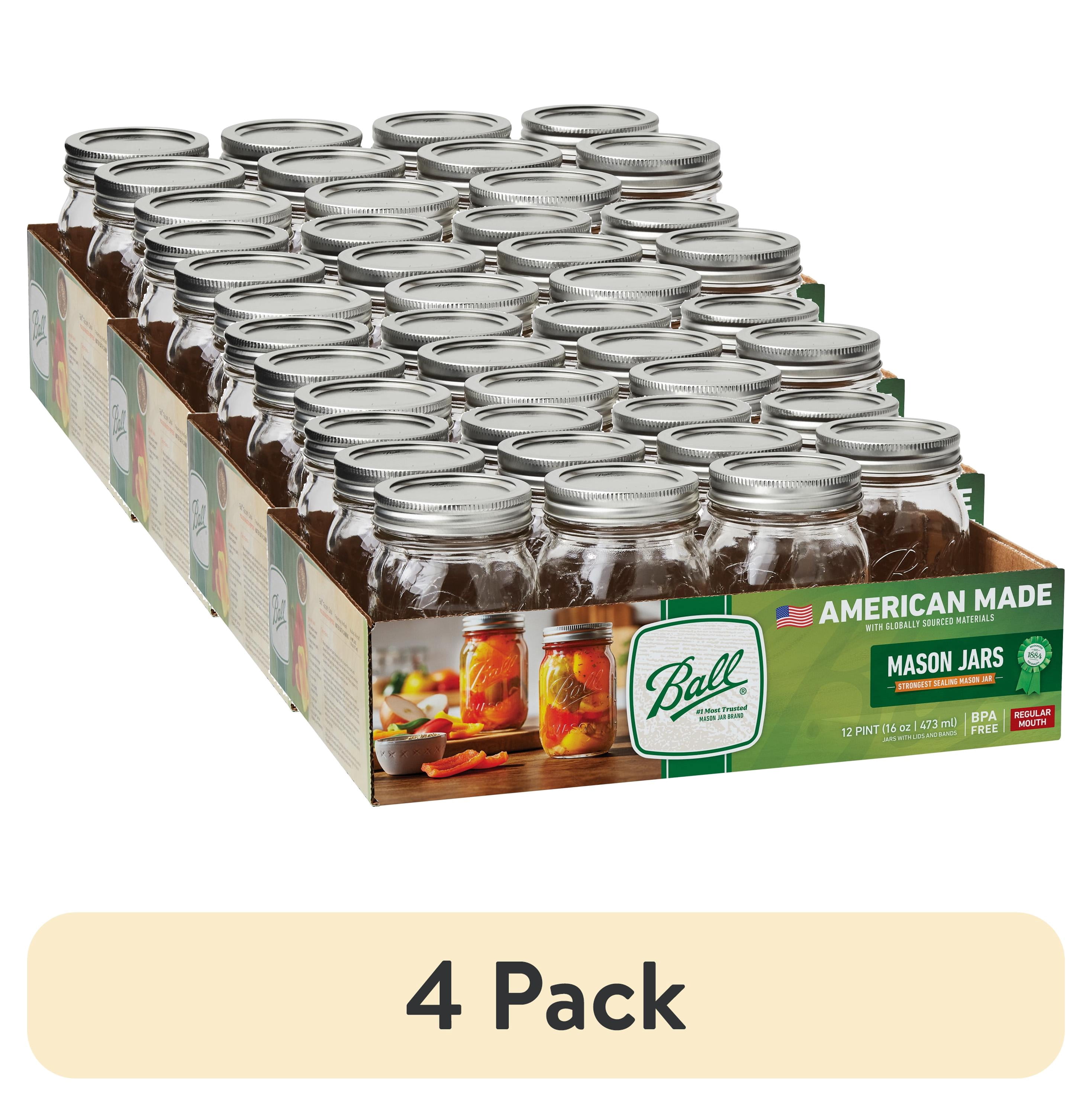 (4 pack) Ball 16 oz Mason Jars Regular Mouth 12pk, Pint Canning Jars with Lids and Rings, Bulk Ball Jars for Canning Jam, Jelly, Tomato Sauce, and Preserves