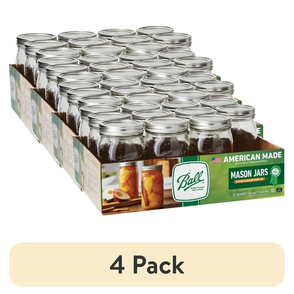 (4 pack) BallWide Mouth Quart 32oz. Glass Mason Jars with Lids and Bands, 12 Count