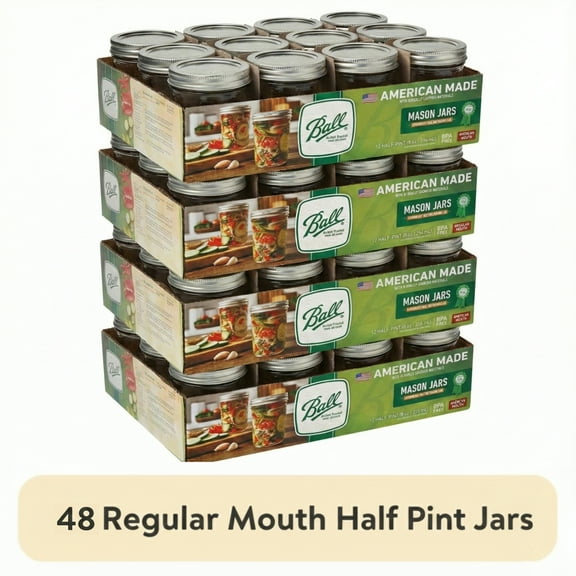 (4 pack) Ball Glass Mason Jar w/ Lid & Band, Regular Mouth, 8 Ounces, 12 Count