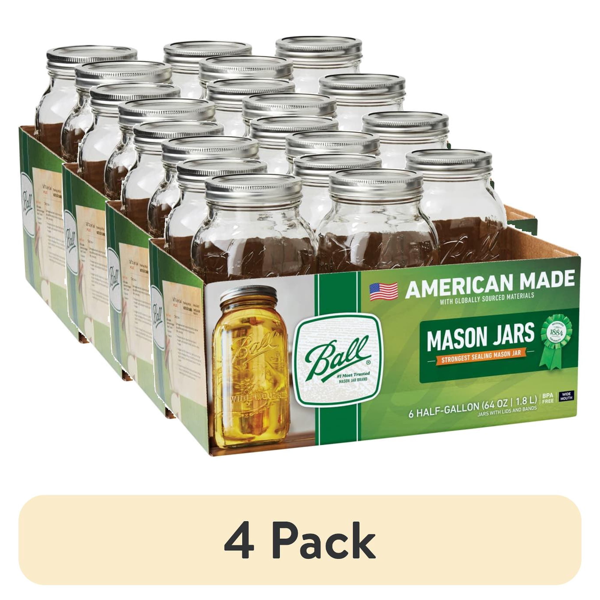 Ball 64 oz Mason Jars, Wide Mouth Half Gallon Canning Jars with Lids and Rings, 6-Pack Extra Large Glass Jars for Home Canning and Pantry Storage