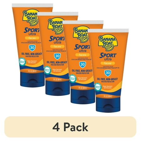 (4 pack) Banana Boat Sport Ultra SPF 30 Face Sunscreen Lotion, Travel Size 3oz