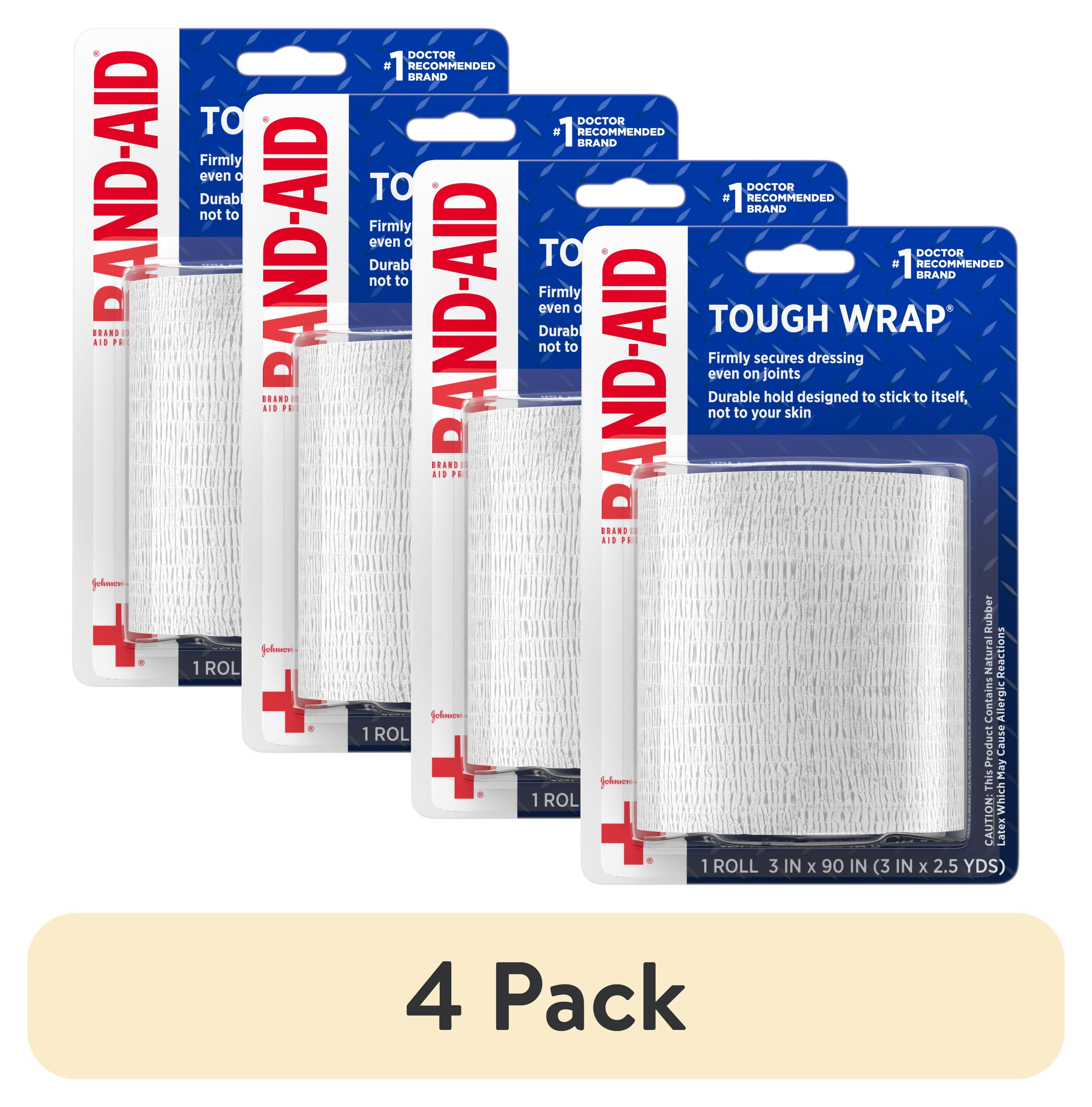 (4 pack) Band-Aid Brand Tough Wrap Self-Adhesive Wound Wrap, 3 In by 2.5 Yd