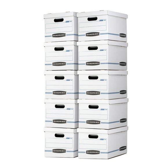 (4 pack) Bankers Box Basic Duty Letter/Legal File Storage Box with Lids, 10 Pack, White Corrugate Cardboard