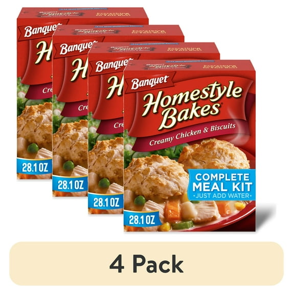 (4 pack) Banquet Homestyle Bakes Creamy Chicken & Biscuits, 9g Protein per Serving, Meal Kit, 28.1 oz.