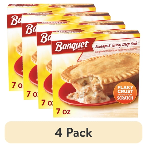 (4 pack) Banquet Sausage and Gravy Deep Dish Pot Pie, Frozen Meal, 7 oz.