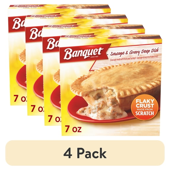 (4 pack) Banquet Sausage and Gravy Deep Dish Pot Pie, Frozen Meal, 7 oz.