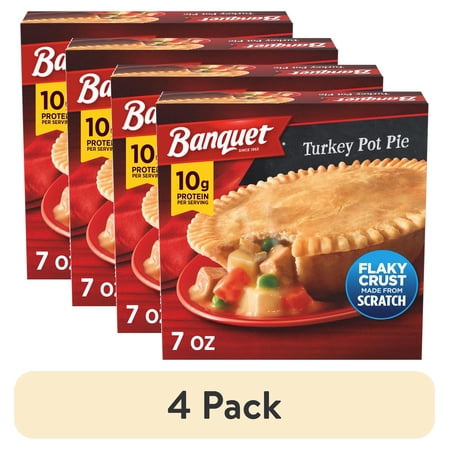 (4 pack) Banquet Turkey Pot Pie, Frozen Meal, 7 oz.