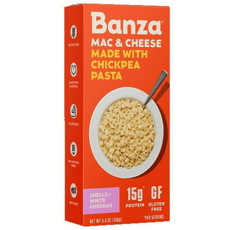 (4 pack) Banza Shells & White Cheddar Mac- High Protein, Gluten Free, Lower Carb Protein Mac and Cheese, 5.5oz