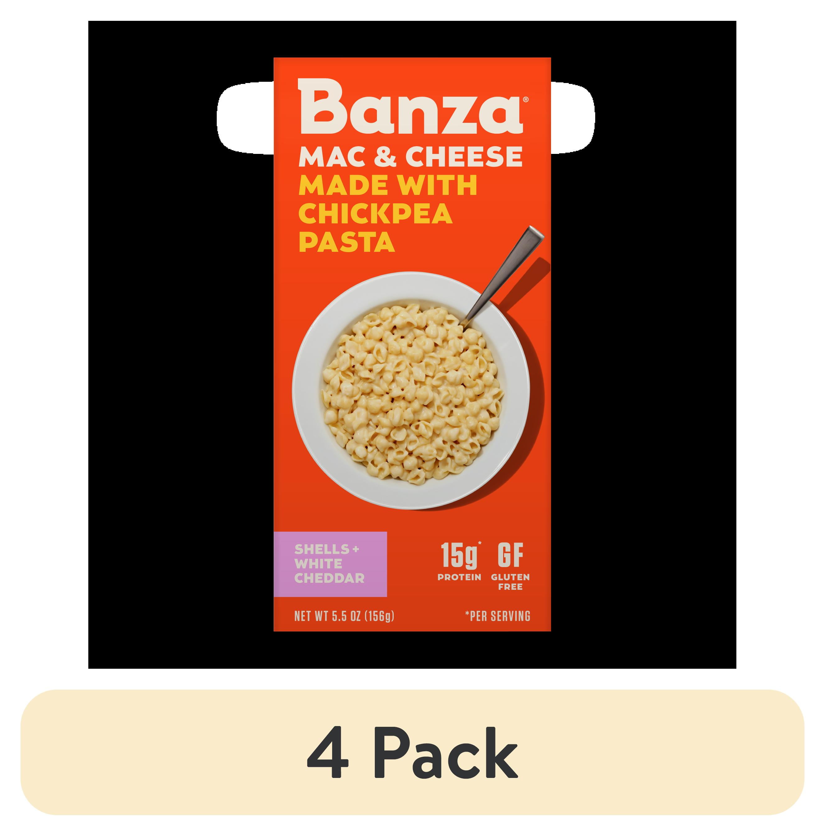 (4 pack) Banza Shells & White Cheddar Mac- High Protein, Gluten Free, Lower Carb Protein Mac and Cheese, 5.5oz