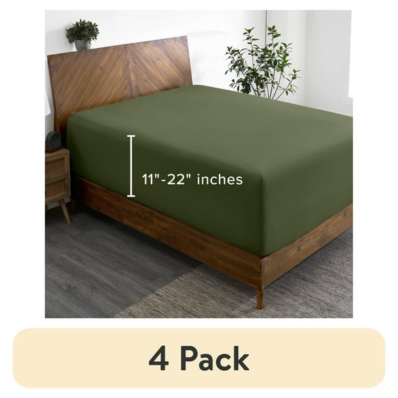 (4 pack) Bare Home Fitted Sheet - 22" Extra Deep Pocket - Premium 1800 Collection - Full-XL, Cypress