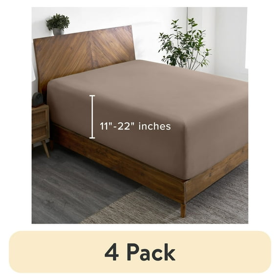 (4 pack) Bare Home Fitted Sheet - 22" Extra Deep Pocket - Premium 1800 Collection - Full-XL, Taupe