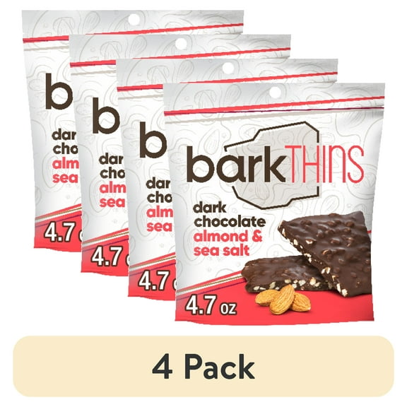 (4 pack) barkTHINS Dark Chocolate, Almond and Sea Salt Snacking Chocolate, Bag 4.7 oz