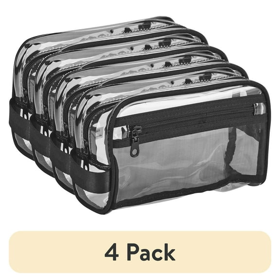 (4 pack) Conair Basics Clear Travel Organizer Bag with Side Pocket and Handle, Black