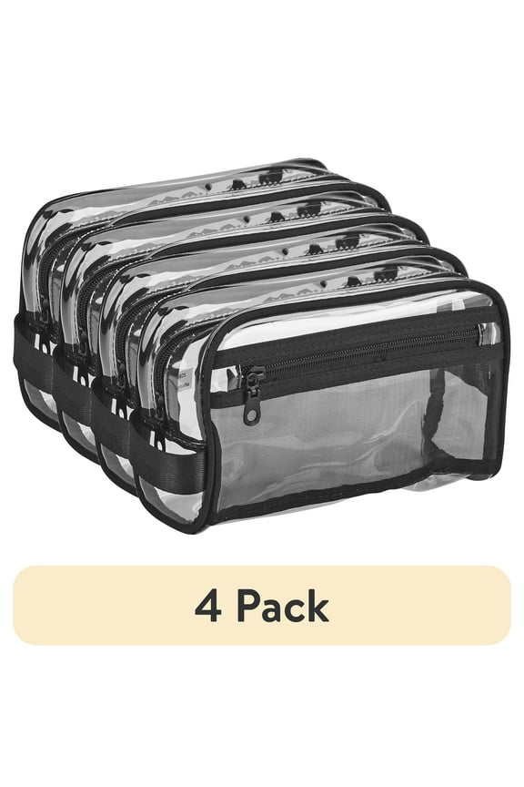 (4 pack) Conair Basics Clear Travel Organizer Bag with Side Pocket and Handle, Black