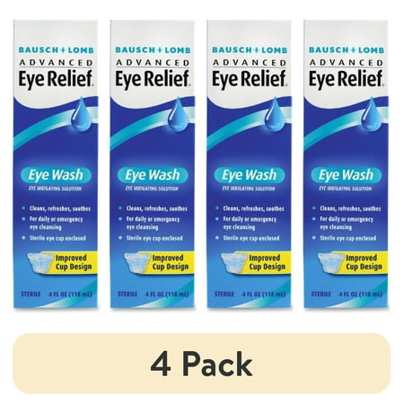 (4 pack) Advanced Eye Relief Eye Wash from Bausch & Lomb, Eye Irrigating Solution, 4 Fl Oz (118 mL)