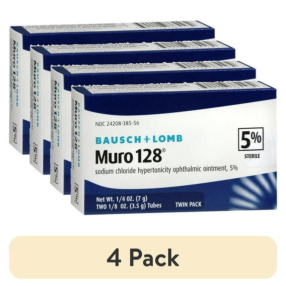 (4 pack) Bausch & Lomb Muro 128 Sodium Chloride Ointment 5% Twin Pack 1/8 Oz Each