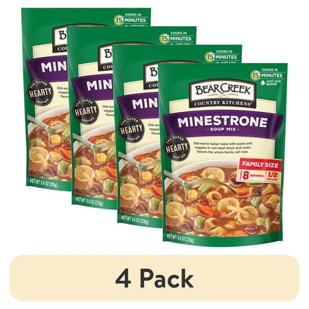 (4 pack) Bear Creek Country Kitchens Minestrone Soup Mix, 8 Servings, 8.4 oz Pouch