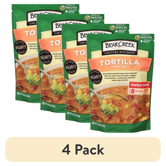 (4 pack) Bear Creek Country Kitchens Tortilla Soup Mix, Family Size, 8.8 oz Pouch