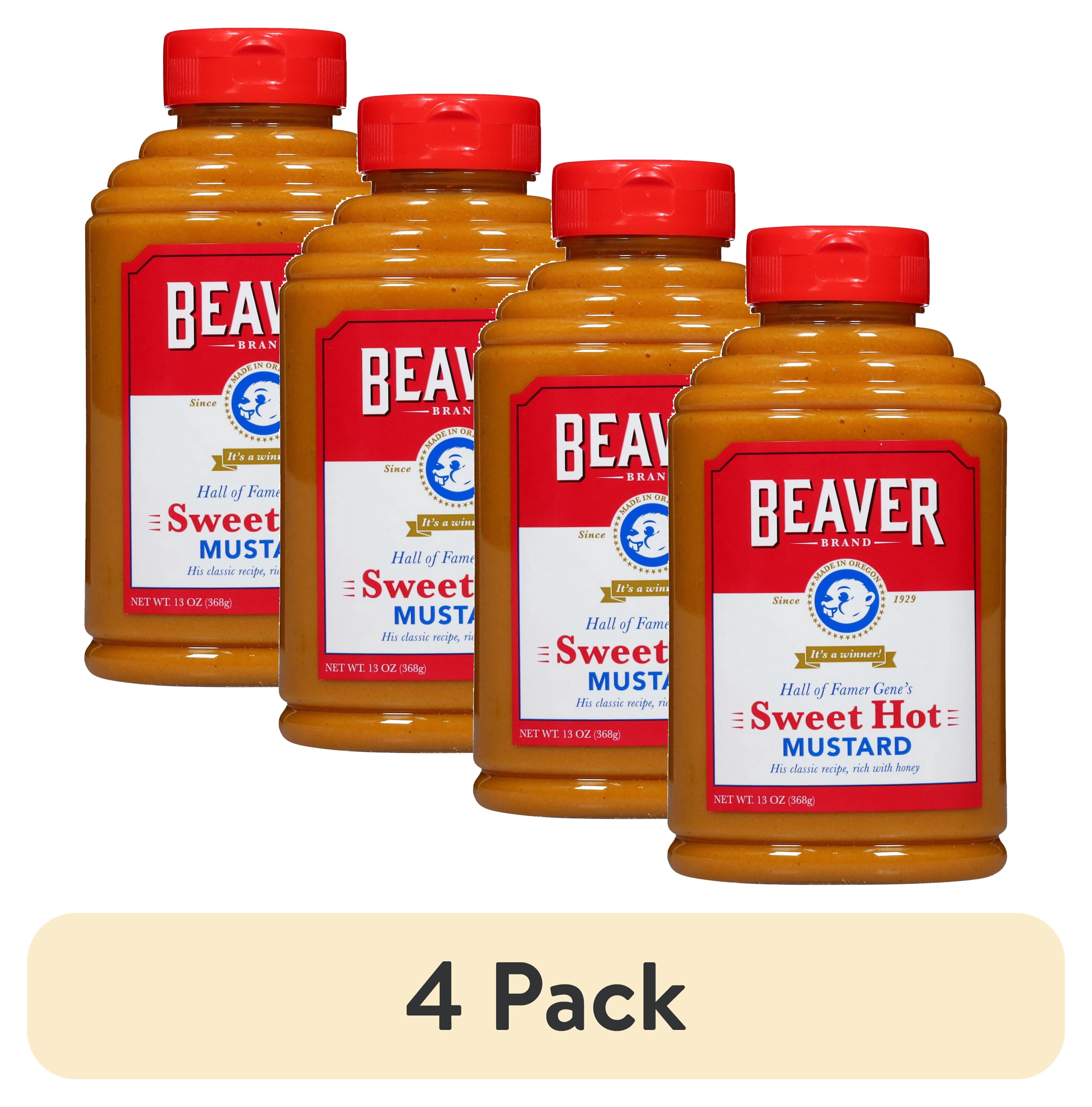 (4 pack) Beaver Brand Sweet Hot Mustard, 13 oz Bottle