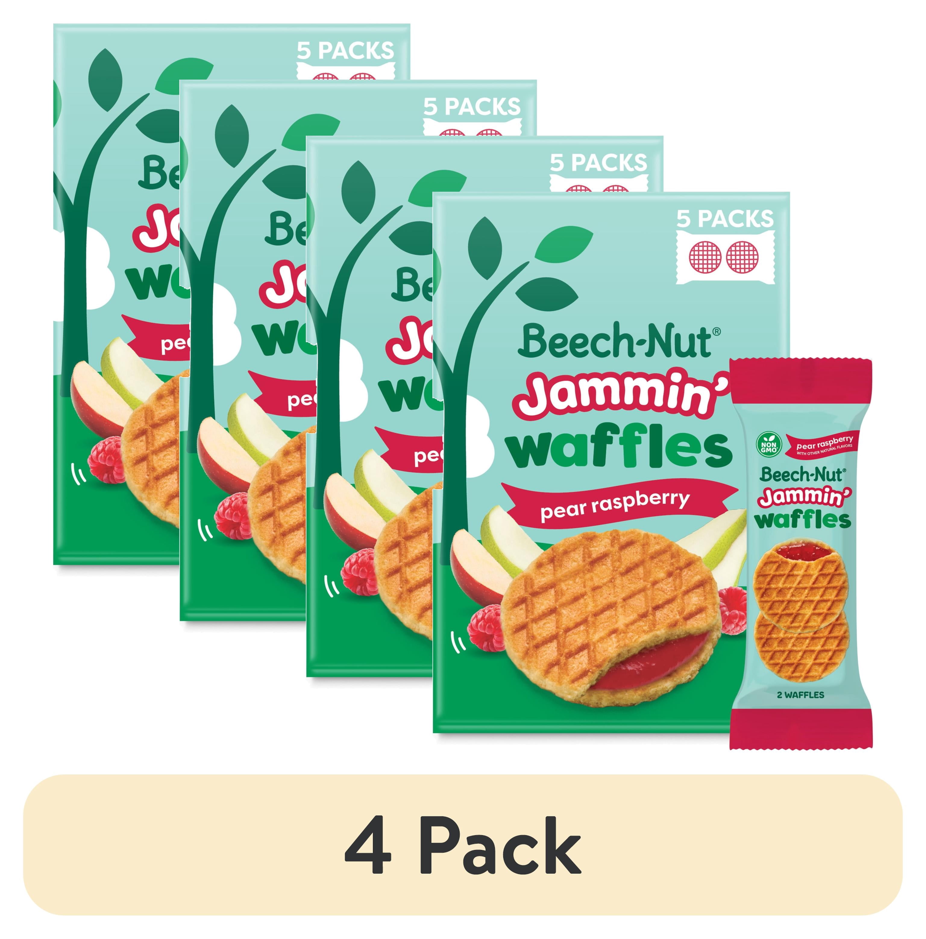 (4 pack) Beech-Nut Jammin' Waffles with Pear Raspberry Fruit Filling Toddler Snack, 5 Count