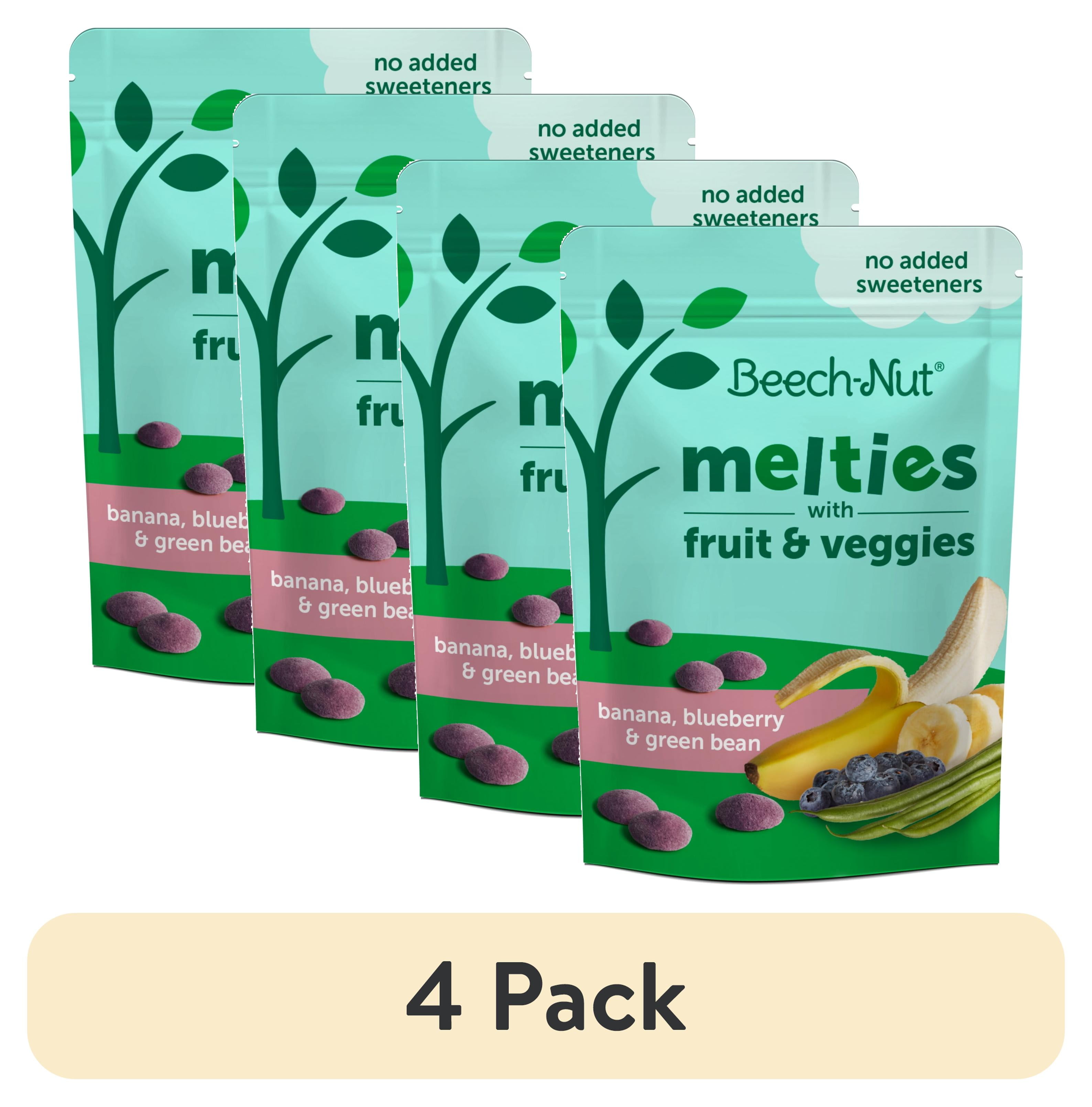 (4 pack) Beech-Nut Melties Banana Blueberry & Green Bean Melts Baby & Toddler Snack, 1 oz Bag