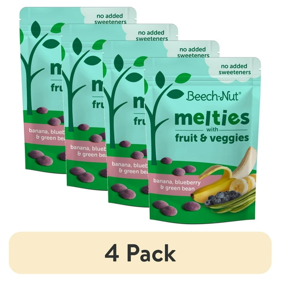 (4 pack) Beech-Nut Melties Banana Blueberry & Green Bean Melts Baby & Toddler Snack, 1 oz Bag