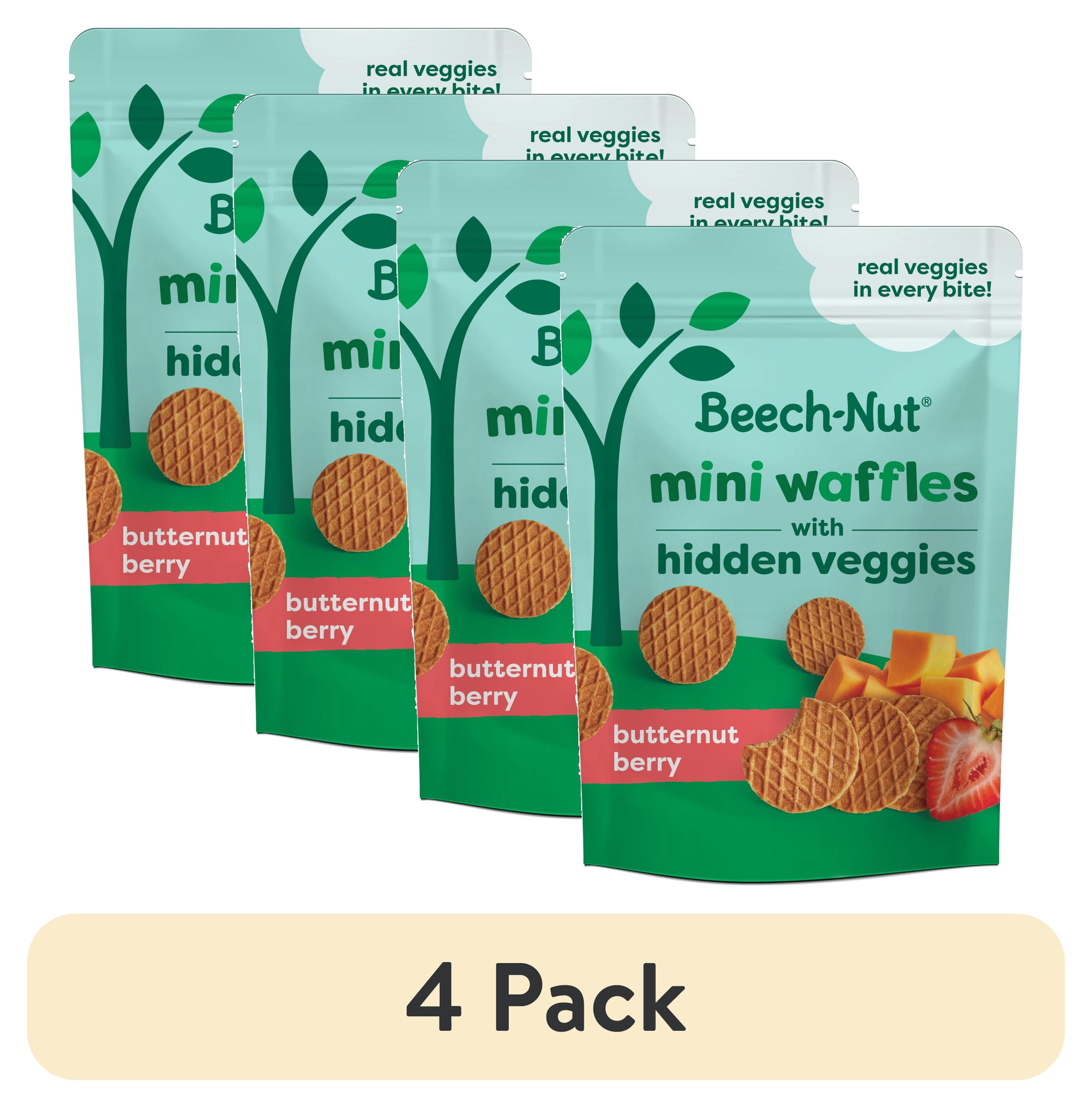 (4 pack) Beech-Nut Mini Waffles with Hidden Veggies Toddler Snack, Butternut Berry, 3.2 oz Bag