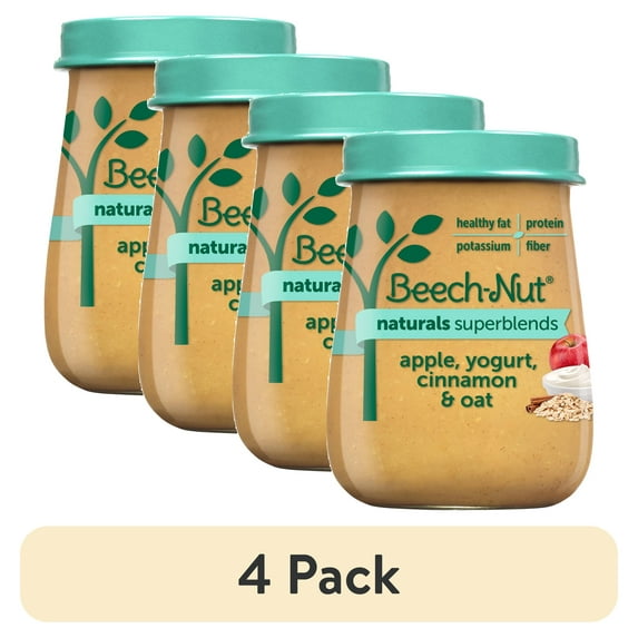 (4 pack) Beech-Nut Naturals Superblends Stage 3 Baby Food, Apple Yogurt Cinnamon & Oat, 4 oz Jar