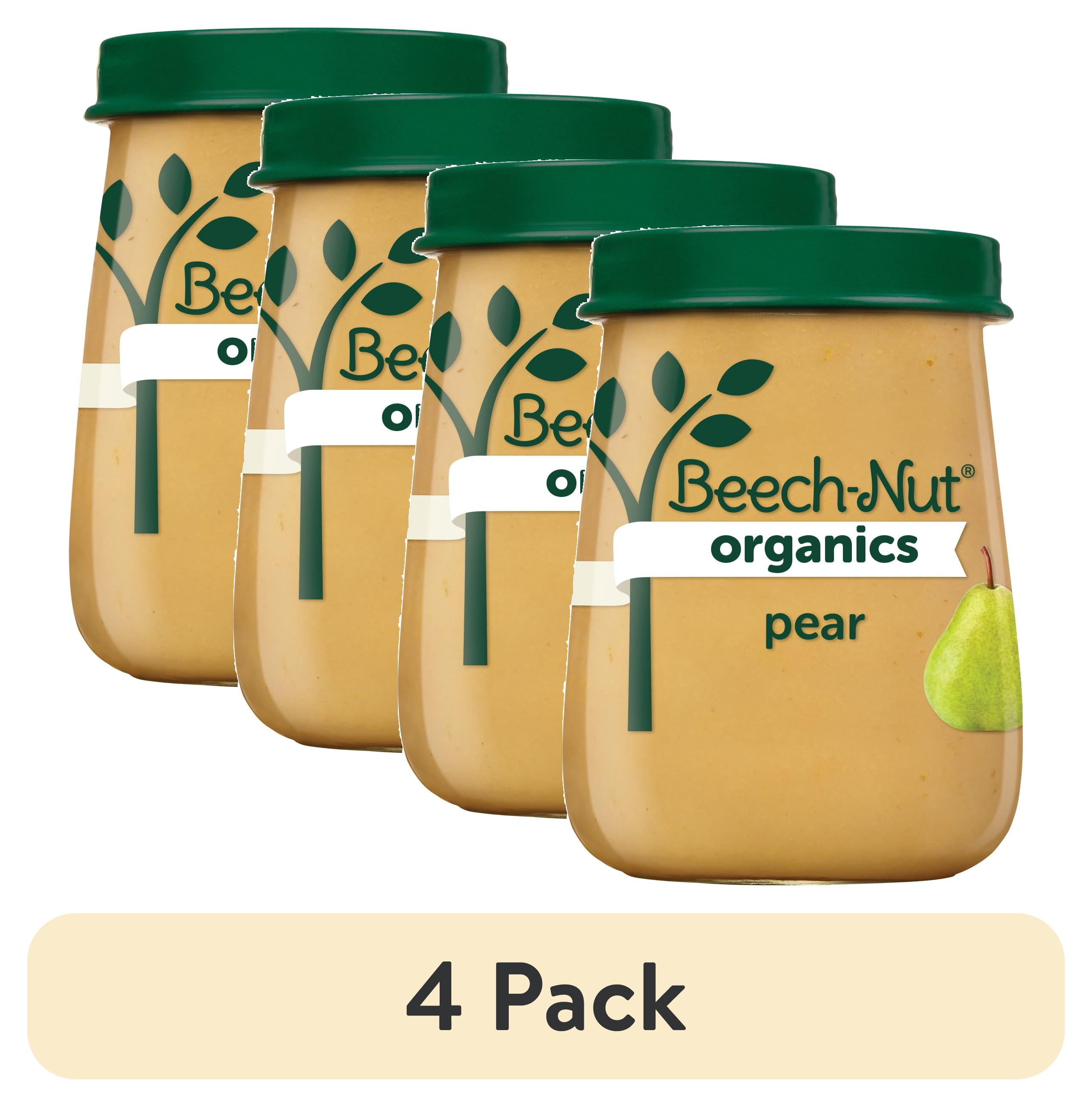 (4 pack) Beech-Nut Organics Stage 1 Organic Baby Food, Pear, 4 oz Jar