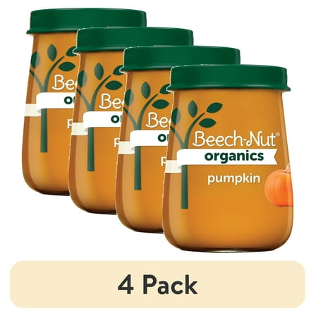 (4 pack) Beech-Nut Organics Stage 1 Organic Baby Food, Pumpkin, 4 oz Jar