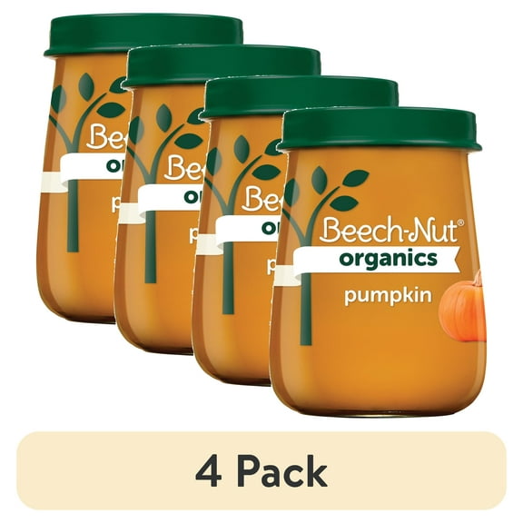 (4 pack) Beech-Nut Organics Stage 1 Organic Baby Food, Pumpkin, 4 oz Jar