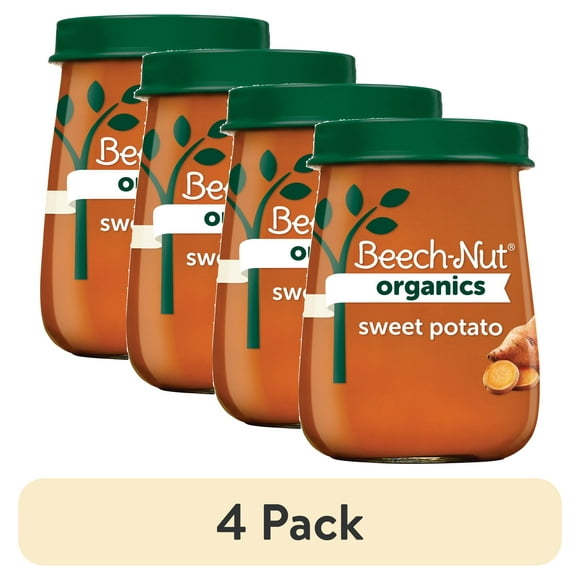 (4 pack) Beech-Nut Organics Stage 1 Organic Baby Food, Sweet Potato, 4 oz Jar
