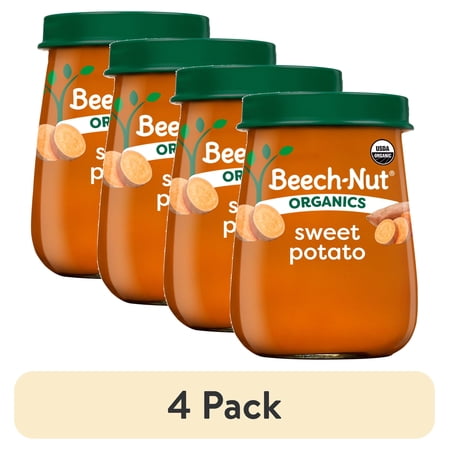 (4 pack) Beech-Nut Organics Stage 1 Organic Baby Food, Sweet Potato, 4 oz Jar