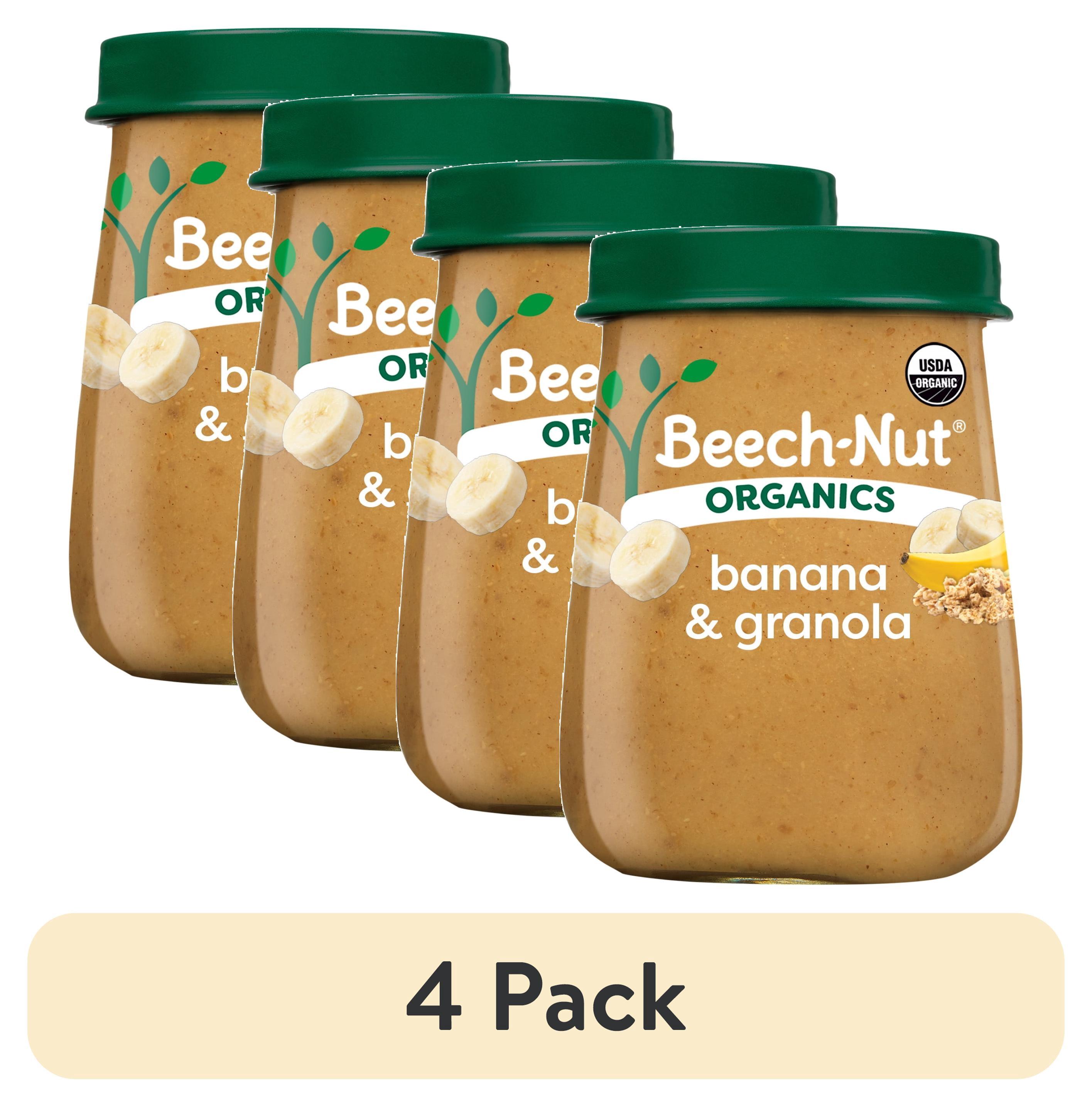 (4 pack) Beech-Nut Organics Stage 2 Organic Baby Food, Banana & Granola, 4 oz Jar