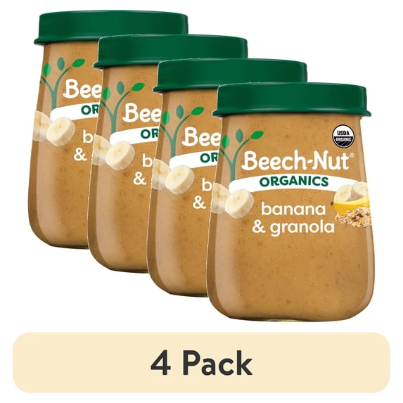 (4 pack) Beech-Nut Organics Stage 2 Organic Baby Food, Banana & Granola, 4 oz Jar