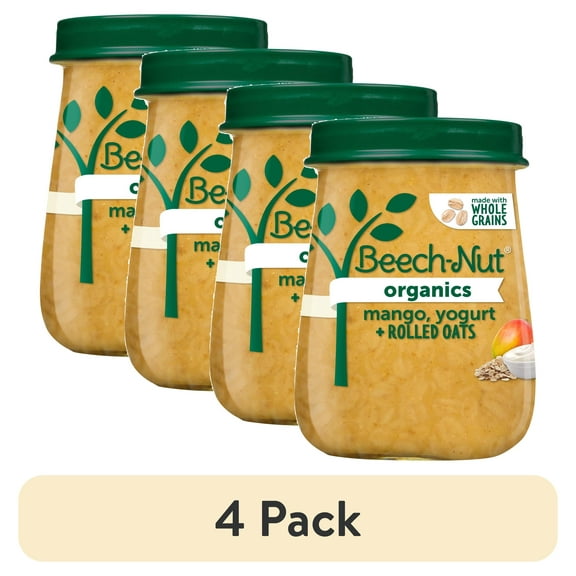 (4 pack) Beech-Nut Organics Stage 3 Organic Baby Food, Mango Yogurt & Oats, 4 oz Jar
