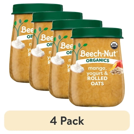 (4 pack) Beech-Nut Organics Stage 3 Organic Baby Food, Mango Yogurt & Oats, 4 oz Jar