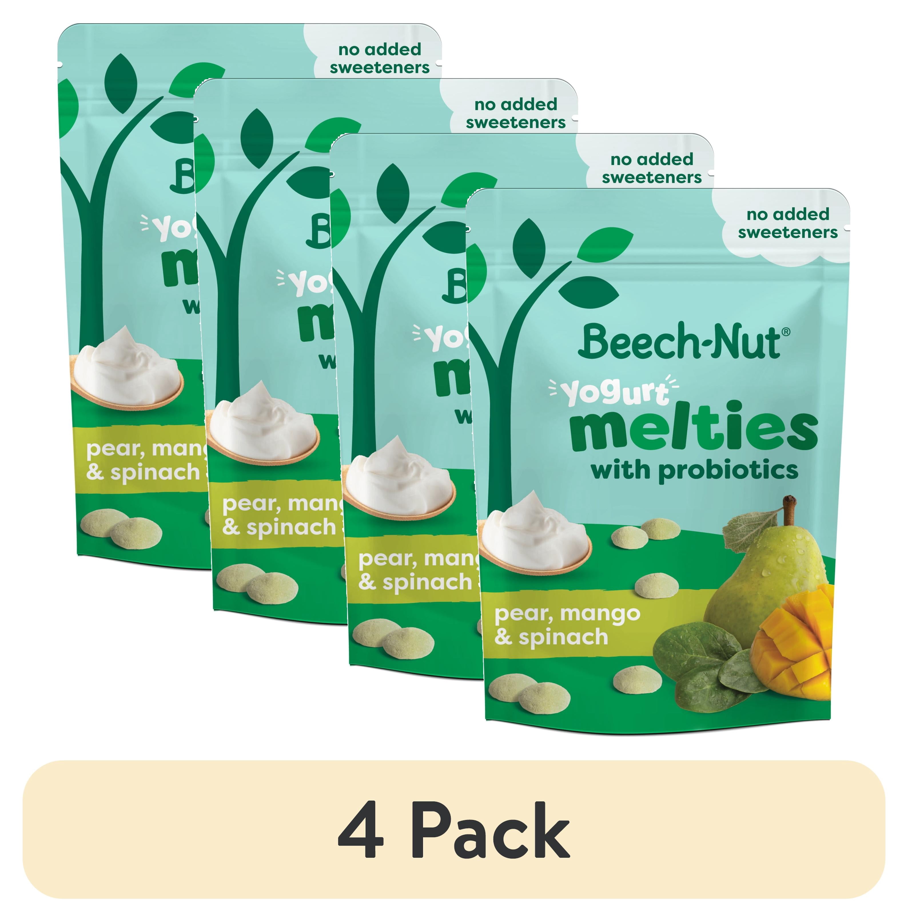 (4 pack) Beech-Nut Probiotic Melties Pear Mango Spinach Yogurt Melts Baby & Toddler Snack, 1 oz Bag