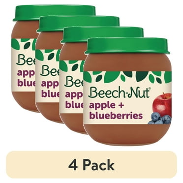 (4 pack) Beech-Nut Stage 2 Baby Food, Apple & Blueberries, 4 oz Jar