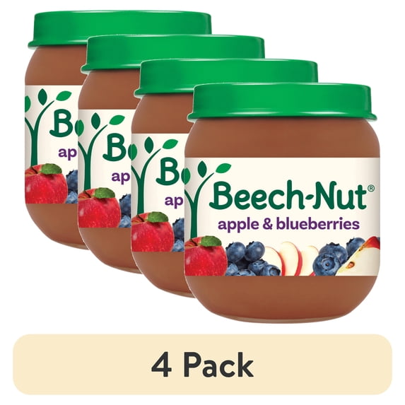 (4 pack) Beech-Nut Stage 2 Baby Food, Apple & Blueberries, 4 oz Jar