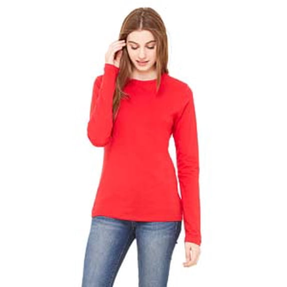 (4 pack) Bella + Canvas Women's Long Sleeve 100 Percent Cotton T-Shirt B6500