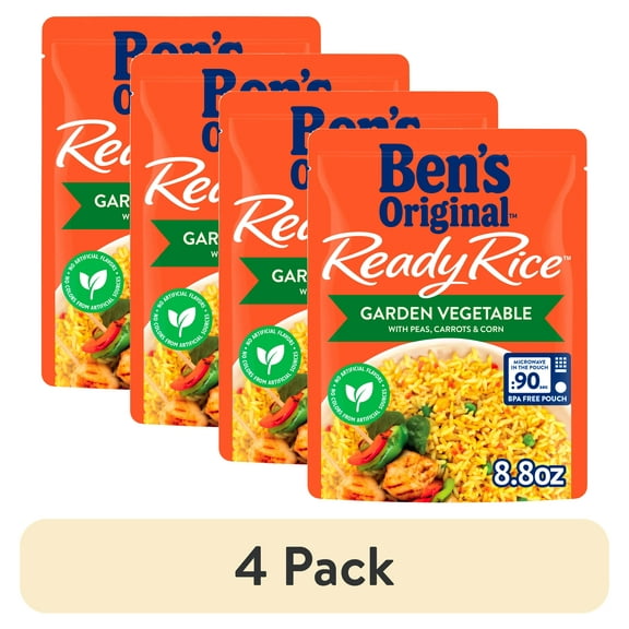 (4 pack) Ben's Original Ready Rice Garden Vegetable Flavored Rice, Easy Dinner Side, 8.8 Ounce Pouch