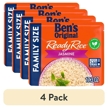 (4 pack) Ben's Original Ready Rice Jasmine Family Size Rice, Easy Dinner Side, 17.3 oz Pouch