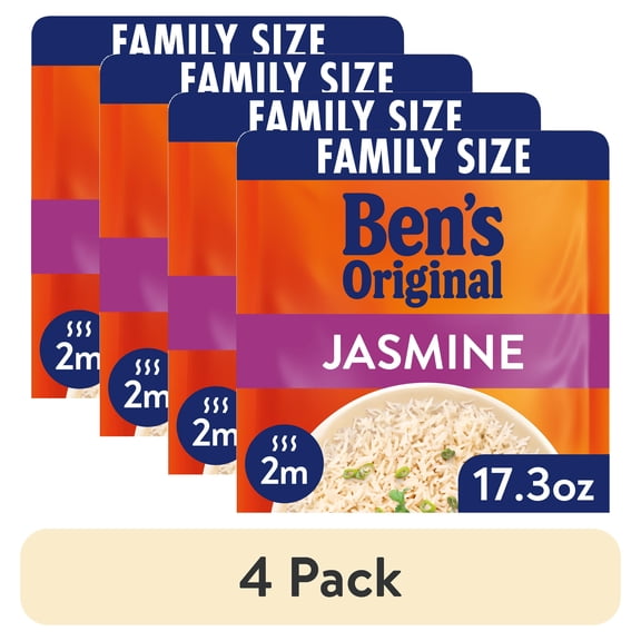 (4 pack) Ben's Original Ready Rice Jasmine Family Size Rice, Easy Dinner Side, 17.3 oz Pouch