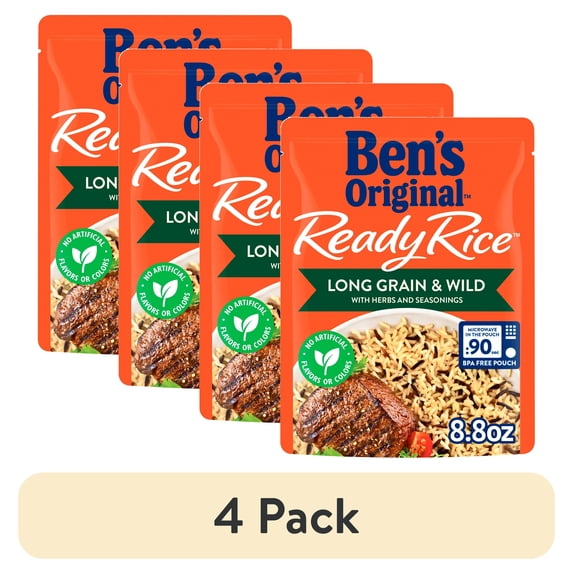 (4 pack) Ben's Original Ready Rice Long Grain and Wild Flavored Rice, Easy Dinner Side, 8.8 Ounce Pouch