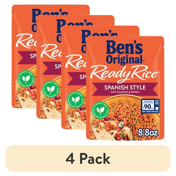 (4 pack) Ben's Original Ready Rice Spanish Style Flavored Rice, Easy Dinner Side, 8.8 Ounce Pouch