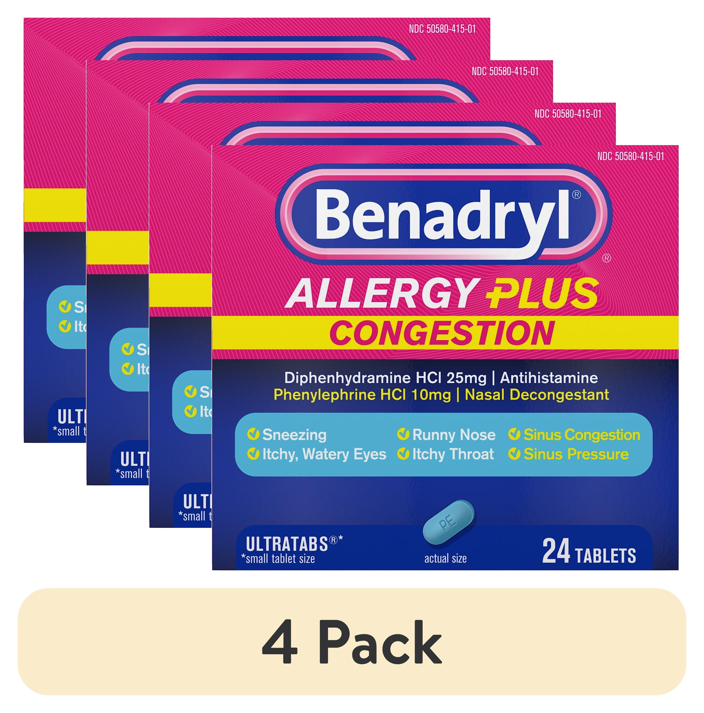 (4 pack) Benadryl Allergy Plus Congestion Ultratabs Allergy Medicine