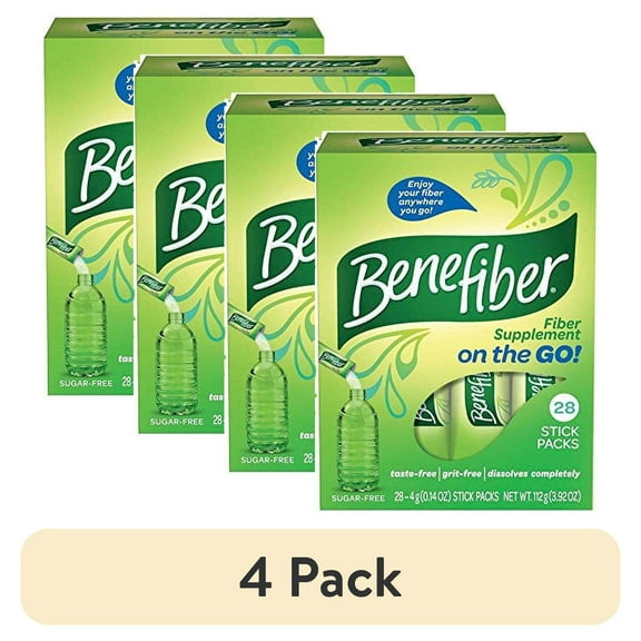 (4 pack) Benefiber Plant-Based Prebiotic Fiber Supplement, Clear and Taste-Free, 28 Stick Packs, 0.14 oz Each