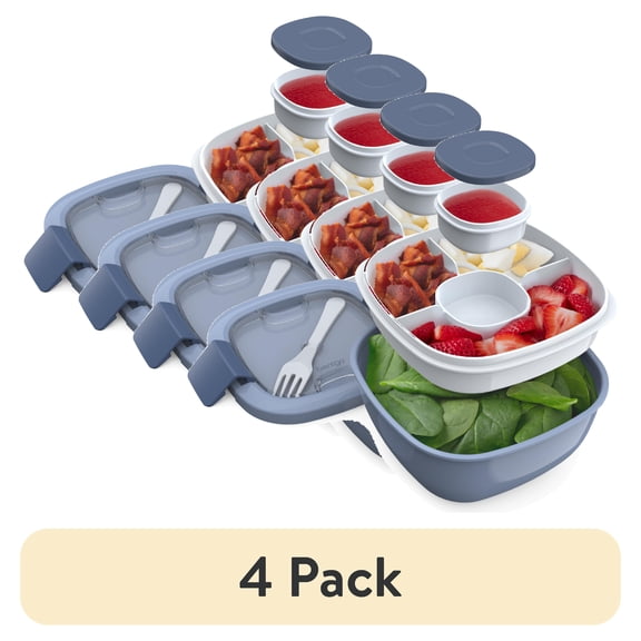 (4 pack) Bentgo Plastic Salad Container 5-Compartment Slate 54 oz or 6.75 Cups. (BGOSAL-S), Made for Portable Food Storage and Lunch Transportation