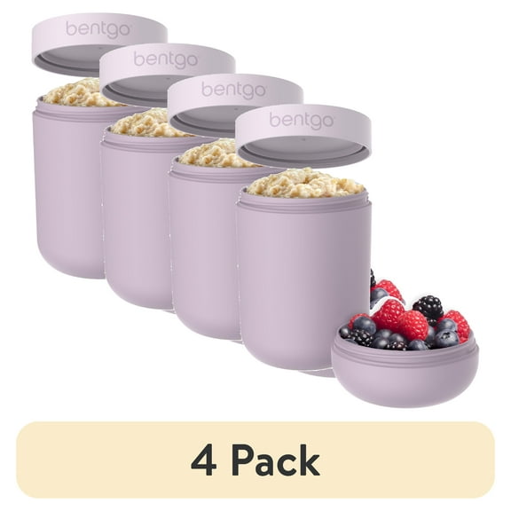 (4 pack) Bentgo Snack Cup - Reusable Snack Container with Leak-Proof Design, Toppings Compartment, and Dual-Sealing Lid, Portable & Lightweight for Work, Travel, Gym - Dishwasher Safe (Orchid)